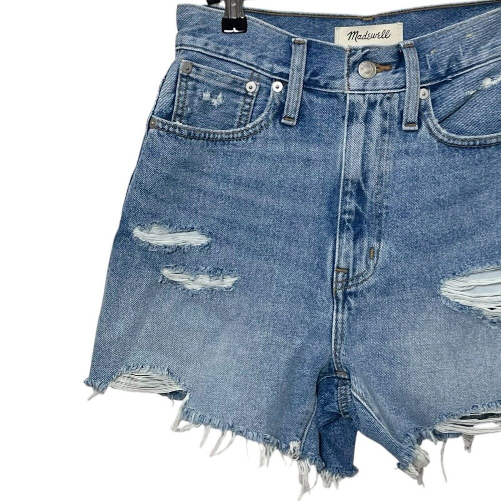 Madewell‎ Momjean Shorts Flintwood Wash Size 23 High Rise Distressed Cotton - Picture 3 of 12